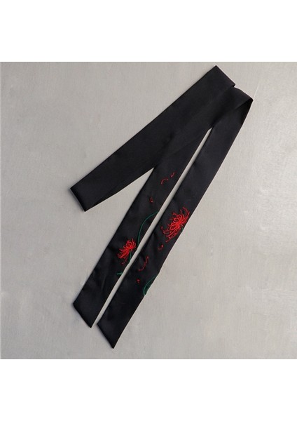 Siyah Çiçekler Çin Antik Tarz Nakış Kafa Bandı Hanfu Saç Kurdelesi Şifon Saç Tokası Geleneksel Saç Aksesuarları (Yurt Dışından)