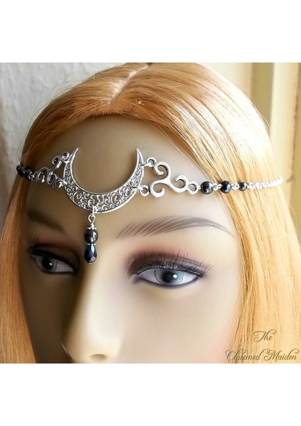 Beyaz Stil Wicca Ay & Triskele Taç, Gotik Baş Zinciri, Ay Tacı, Pagan Tacı, Wiccan Baş Zinciri, Cadı, Wicca Düğünü, Gotik, Cet Siyah (Yurt Dışından)
