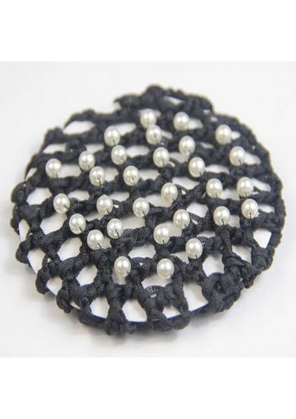 Siyah Stil Kadınlar Için Incili Örgü Dantel Saç Ağı Incili Topuz Kılıfı Beyaz Inci Saç Ağı (Yurt Dışından)