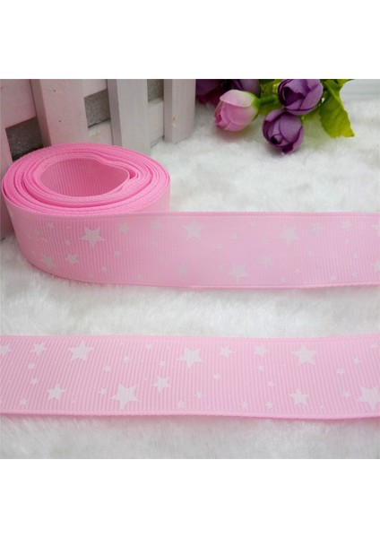 Pembe Tarzı Yeni 5 Metre 1'' Yıldız Baskılı Grosgrain Kurdele Saç Kurdelesi Kendin Yap - E-Ticaret (Yurt Dışından)