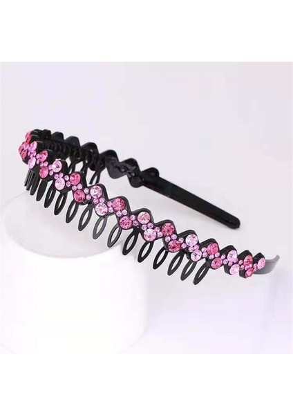 Gül Kırmızısı ve Pembe Tarzı Kadın Kızlar Için Kristal Taşlı Saç Bandı Moda Boncuk Saç Aksesuarları Dişli Kaymayan Kafa Bandı (Yurt Dışından)