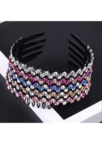 Gül Kırmızısı ve Pembe Tarzı Kadın Kızlar Için Kristal Taşlı Saç Bandı Moda Boncuk Saç Aksesuarları Dişli Kaymayan Kafa Bandı (Yurt Dışından) modelleri