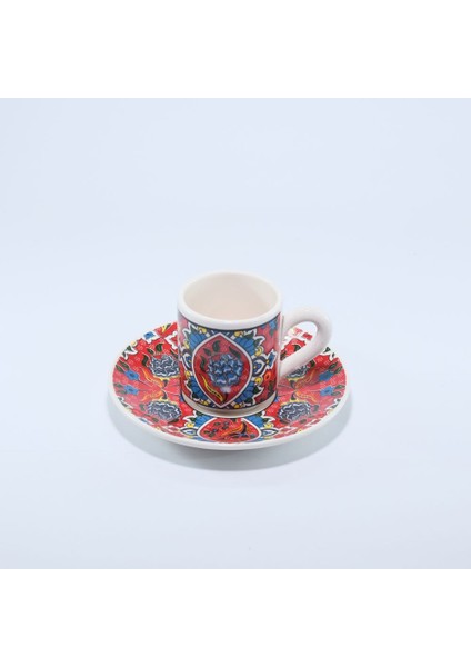 2 Li Seramik Silindir Fincan Takımı Çok Renkli(Kırmızı)