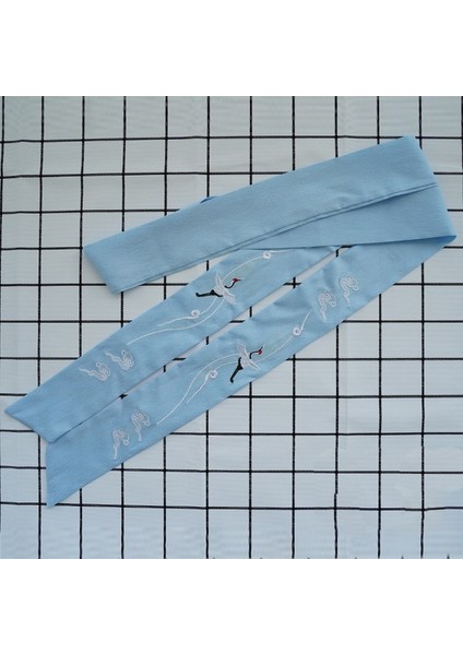 Gök Mavisi Vinç Çin Antik Tarz Nakış Kafa Bandı Hanfu Saç Kurdelesi Şifon Saç Tokası Geleneksel Saç Aksesuarları (Yurt Dışından)