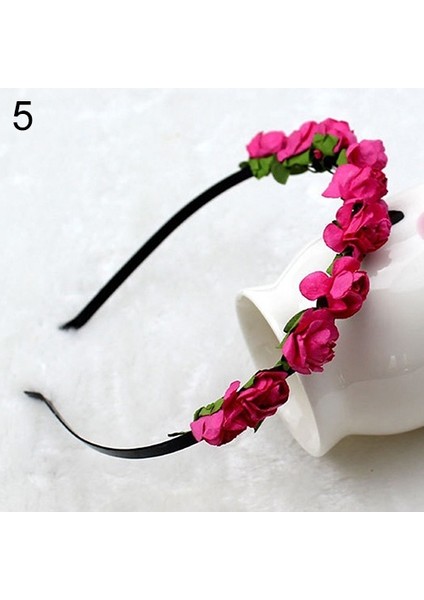 Gül Kırmızı Tarzı Şık Kadın Gül Taç Festivali Saç Bandı Düğün Taç Çiçek Tacı Aksesuarı (Yurt Dışından)