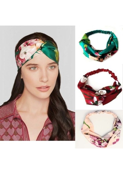 Kırmızı Stil 2018 Çiçek Desenli Ipek Başbandı Çapraz Turban Bandaj Saç Bantları Başörtüsü (Yurt Dışından)