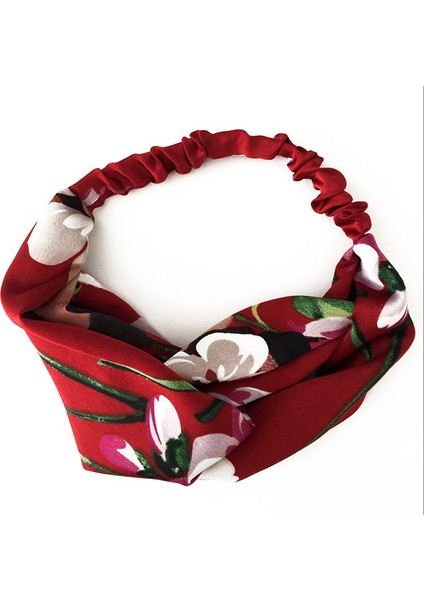 Kırmızı Stil 2018 Çiçek Desenli Ipek Başbandı Çapraz Turban Bandaj Saç Bantları Başörtüsü (Yurt Dışından) fiyatları