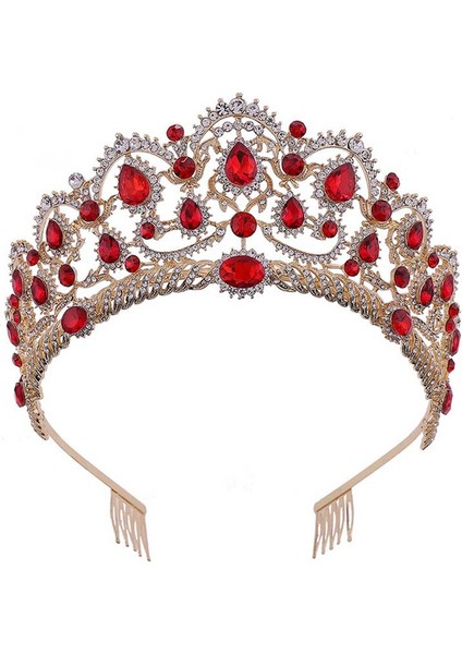 Yeşil Stil Kırmızı Kristal Taçlar Vintage Taşlı Pageant Tacı Saç Taraklı Barok Düğün Takı Aksesuarları (Yurt Dışından) modelleri