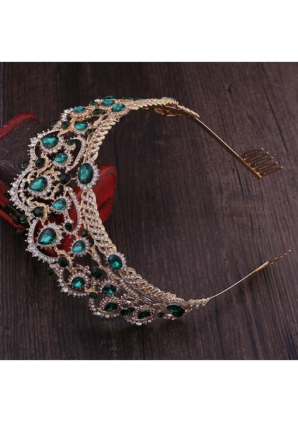 Yeşil Stil Kırmızı Kristal Taçlar Vintage Taşlı Pageant Tacı Saç Taraklı Barok Düğün Takı Aksesuarları (Yurt Dışından) fırsatları