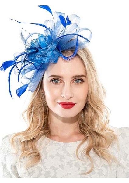 Mavi Stil Kadınlar Için Tüylerle Şık Baş Bandı Gelin Tacı Tacı Kentucky Derby Düğün Kokteyl Çiçek Tüy Saç Tokası (Yurt Dışından)