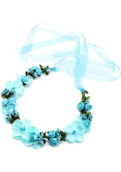 Mavi Stil Kadın Kızlar Için Kurdeleli Parti Düğün Başlığı ile Sahte Çiçek Çelenk Tacı (Yurt Dışından)