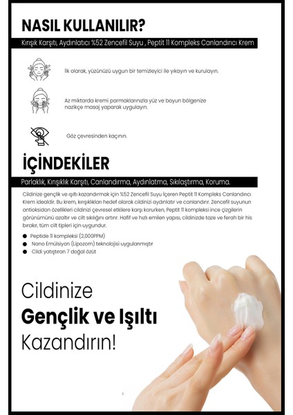 Kırışık Karşıtı, Aydınlatıcı %52 Zencefil Suyu İçeren Peptit 11 Kompleks Canlandırıcı Krem 50 ml