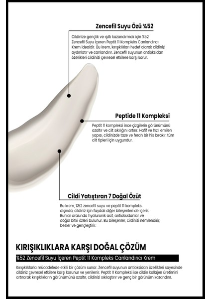 Kırışık Karşıtı, Aydınlatıcı %52 Zencefil Suyu İçeren Peptit 11 Kompleks Canlandırıcı Krem 50 ml