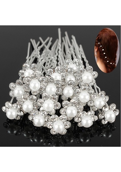 Düğün Gelin Inci Çiçek Kristal Saç Tokası Düğün Arkadaşı Beden 20; Renk Gümüş (Yurt Dışından)
