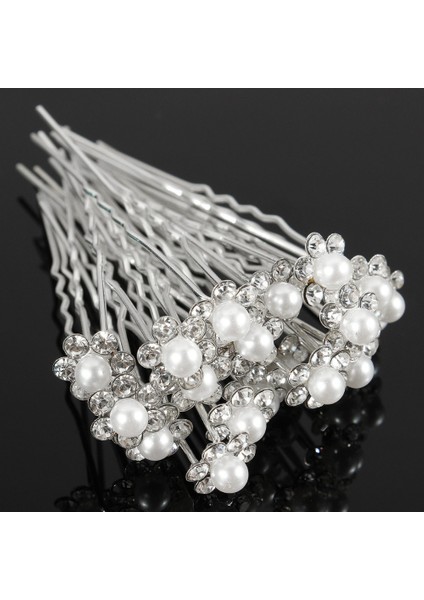 Düğün Gelin Inci Çiçek Kristal Saç Tokası Düğün Arkadaşı Beden 20; Renk Gümüş (Yurt Dışından) modelleri