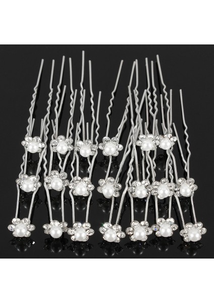 Düğün Gelin Inci Çiçek Kristal Saç Tokası Düğün Arkadaşı Beden 20; Renk Gümüş (Yurt Dışından) indirimleri