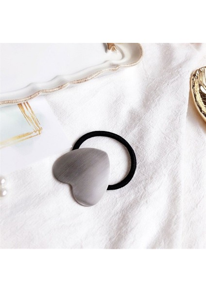 Gümüş Tarzı Oval Kore Kızları Saç Aksesuarları Kadın Metal Kalp Elastik Saç Tokaları Bantları Saç Lastiği Saç Bandı Scrunchie Scrunchy Mujer (Yurt Dışından) modelleri