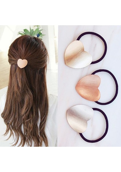 Renjie Shop C Altın Tarzı Oval Kore Kızları Saç Aksesuarları Kadın Metal Kalp Elastik Saç Tokaları Bantları Saç Lastiği Saç Bandı Scrunchie Scrunchy Mujer (Yurt Dışından)