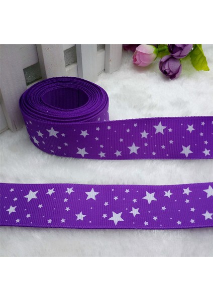 Mor Tarzı Yeni 5 Metre 1'' Yıldız Baskılı Grosgrain Kurdele Saç Kurdelesi Kendin Yap - E-Ticaret (Yurt Dışından)