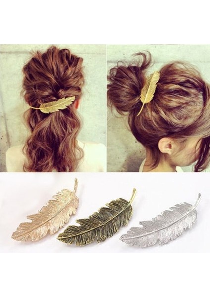 Renjie Shop C Altın Tarzı Yeni Moda Yaprak Tüy Saç Tokası Hairpin Barrette Bobby Kadın Saç Aksesuarları (Yurt Dışından)