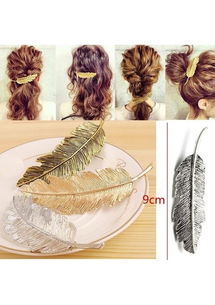 Renjie Shop C Altın Tarzı Yeni Moda Yaprak Tüy Saç Tokası Hairpin Barrette Bobby Kadın Saç Aksesuarları (Yurt Dışından)