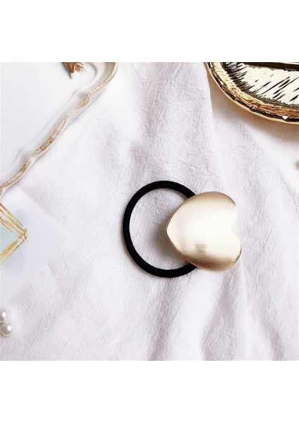 Altın Tarzı Kalp Kore Kızları Saç Aksesuarları Kadın Metal Kalp Elastik Saç Tokaları Bantları Saç Lastiği Saç Bandı Scrunchie Scrunchy Mujer (Yurt Dışından)