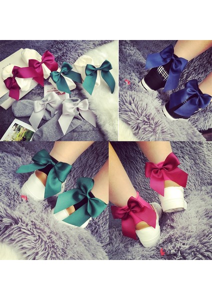 Beyaz ve Yeşil Tarzı 1 Çift Kadın Şirin Çorap Saten Kurdele Yay Detay Lolita Kızlar Pamuk Kısa Ayak Bileği Klasik (Yurt Dışından) fiyatları