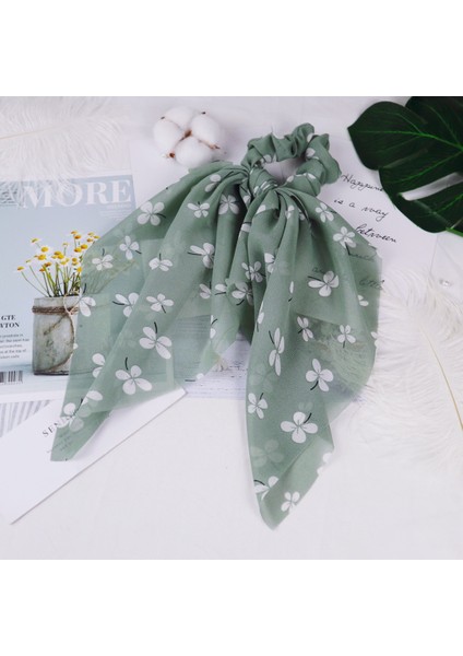 Yeşil Stil Kızlar Için Çiçek Baskılı Saç Aksesuarları Elastik Saç Bandı Ponytail Tutucu (Yurt Dışından)