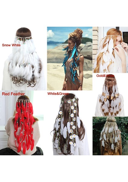 Beyaz Kahverengi Tüy Ipi Taç Bohem Dikiş Renkli Esnek Gypsy Festival Kadın Yaz Hint Saç Aksesuarları Ayarlanabilir Başbandı (Yurt Dışından) modelleri