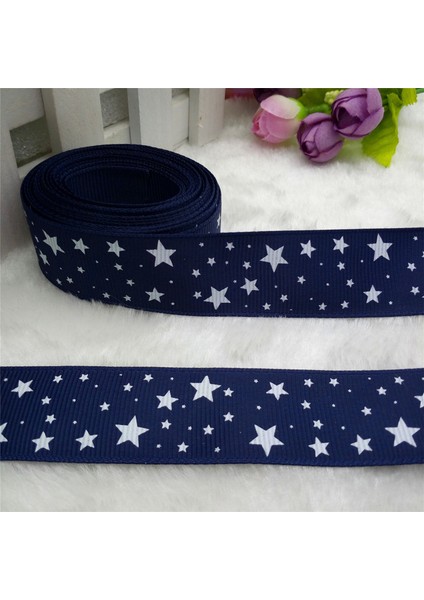 Lacivert Tarzı Yeni 5 Metre 1'' Yıldız Baskılı Grosgrain Kurdele Saç Kurdelesi Kendin Yap - E-Ticaret (Yurt Dışından)