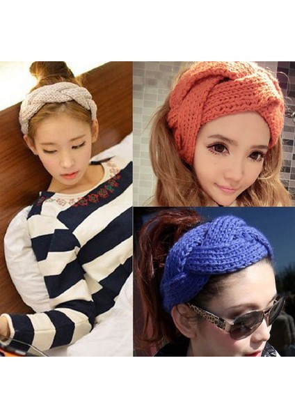 Gri Tarzı Sonbahar ve Kış Sevimli Şeker Renkli Saç Bantları El Örgüsü Yün Sıcak Twist Başbandı (Yurt Dışından) fiyatları