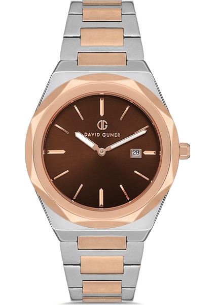 Davıd Guner Rose Kaplama Kahverengi Kadranlı Paslanmaz Masif Çelik Erkek Kol Saati