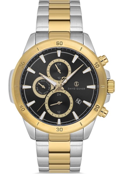Davıd Guner Siyah Kadranlı Sarı Beyaz Kaplama Multi Fonksiyonlu Erkek Kol Saati