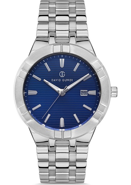 Davıd Guner Mavi Kadranlı Gümüş Kaplama Takvimli Erkek Kol Saati