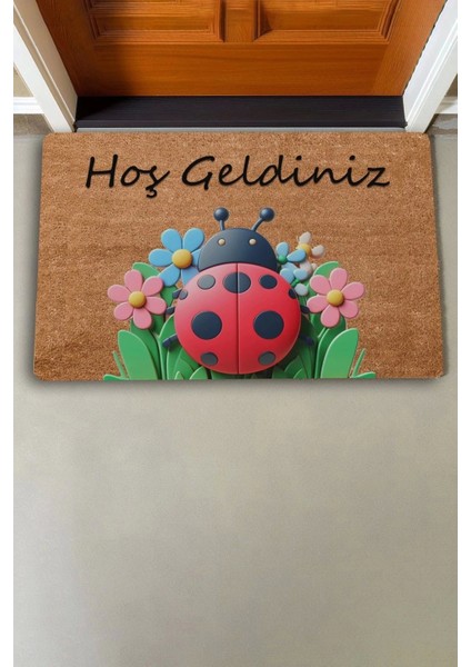 Uğur Böceği ve Papatyalı Welcome Kapı Önü Paspası 45X70CM