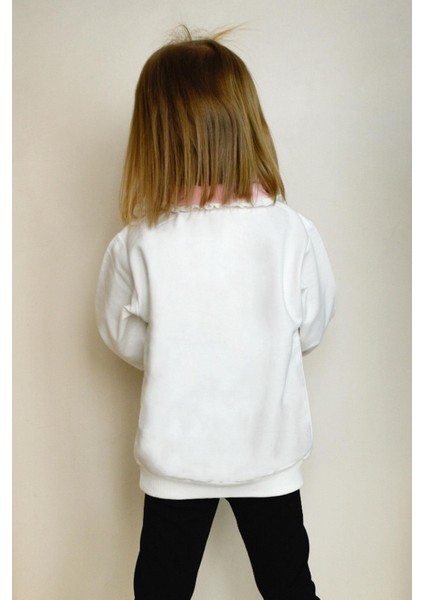 Kız Çocuk Sweatshirt Tavşan Nakışlı Düğmeli 2-6 Yaş, Ekru