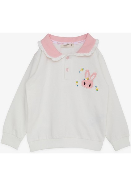 Kız Çocuk Sweatshirt Tavşan Nakışlı Düğmeli 2-6 Yaş, Ekru