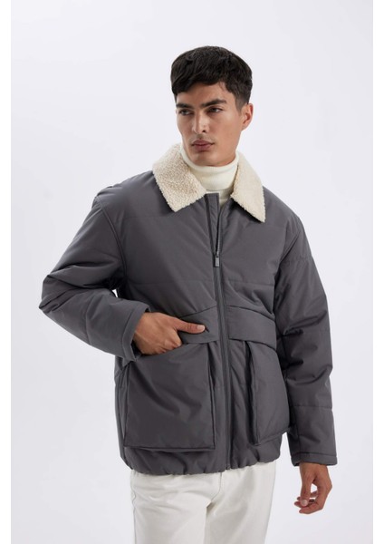 Su İtici Rüzgar Geçirmez Slim Fit Dar Kesim Suni Kürklü Polo Yaka Astarlı Fermuarlı Cepli Mont D1187AX24WN modelleri