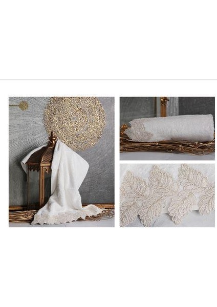 Leydi Home Yaprak Dantelli Havlu Krem 50X90 cm
