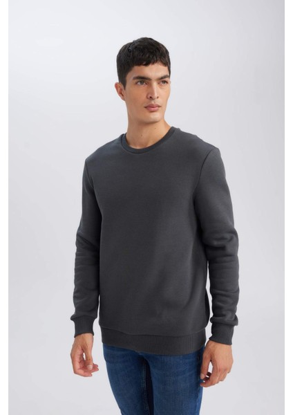 3 İplik Pamuklu Şardonlu İçi Polarlı Regular Fit Bisiklet Yaka Kalın Sweatshirt D7876AXNS