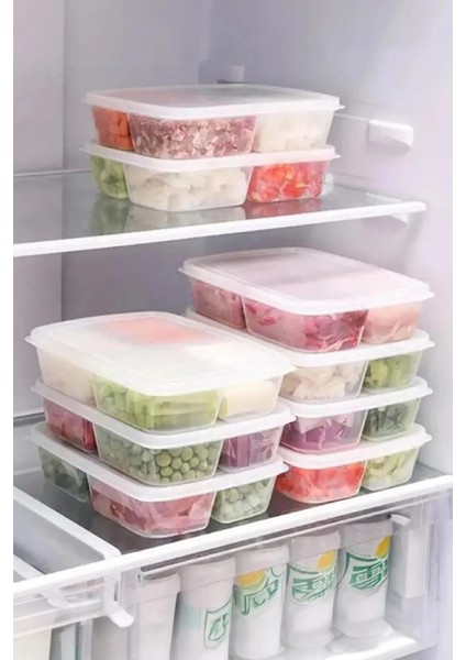 6 Adet Dondurulmuş Maxi 4 Bölmeli Öğünlük Et Sebze Saklama Kabı - Kıyma Tavuk Buzluk Organizeri fiyatları