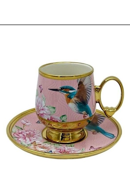 Roykıng Kuşlu Pembe 6 Kişilik Fincan Takımı