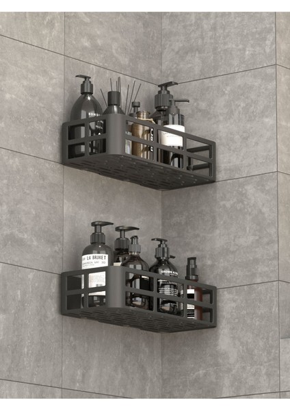 4'lü Yapışkanlı Banyo Rafı Şampuanlık Sabunluk Set Antrasit modelleri