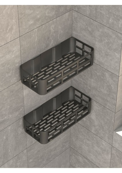 4'lü Yapışkanlı Banyo Rafı Şampuanlık Sabunluk Set Antrasit fırsatları