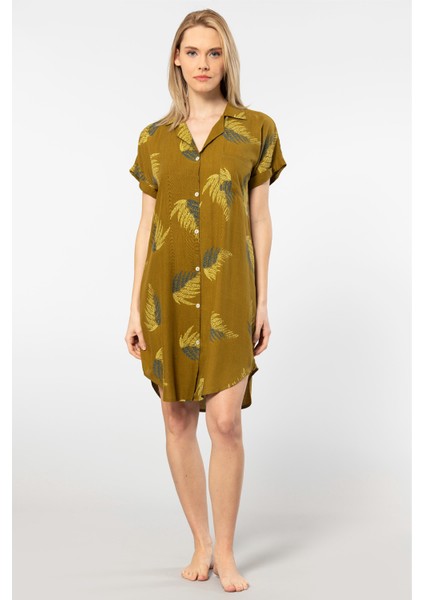 Kadın Desenli Dokuma Düğmeli Elbise