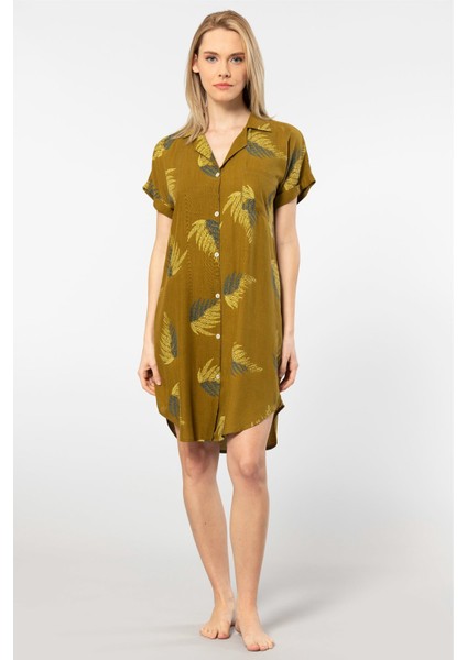 Kadın Desenli Dokuma Düğmeli Elbise fiyatları