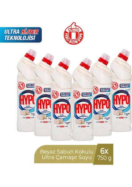 Hyper Hypo Ultra Çamaşır Suyu Beyaz Sabun Kokulu 750 ml x 6 Adet