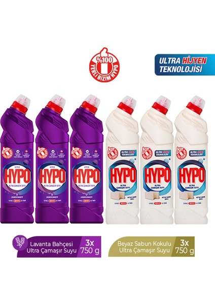 Hyper Hypo Ultra Çamaşır Suyu 3 Lavanta ve 3 Beyaz Sabun 750 gr x 6 Adet