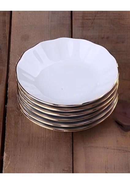 Porselen Çay Tabağı 6 Lı Yaldızlı Beyaz Mğz modelleri