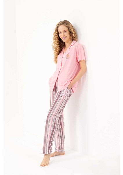 Gömlek Yaka Viskon 3'lü Kadın Pijama Takımı